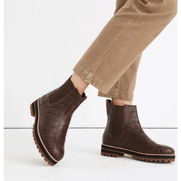 Madewell The Ivy Chelsea Boot Croc Embossed Leather Women’s 7.5‎ Lug Sole Brown - Picture 2 of 12